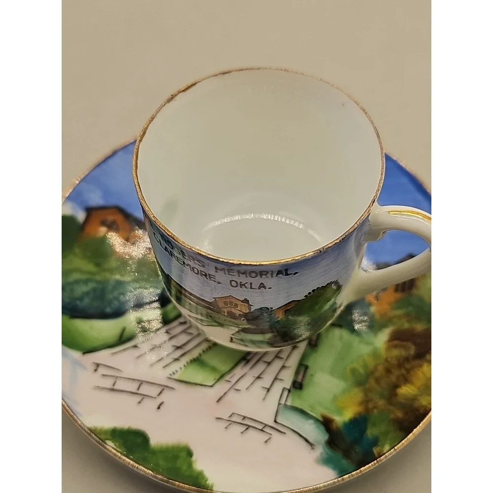 Miniature Mini Tea Cup Saucer Lot Of 3 Souvenir Oklahoma Colorado Smoky Mountain